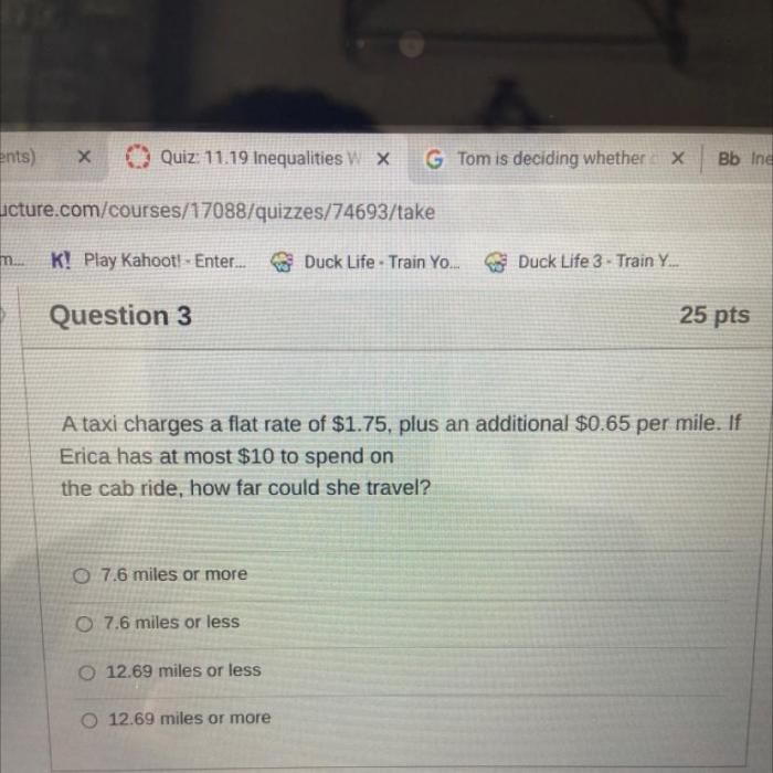 A taxi charges a flat rate of 1.75