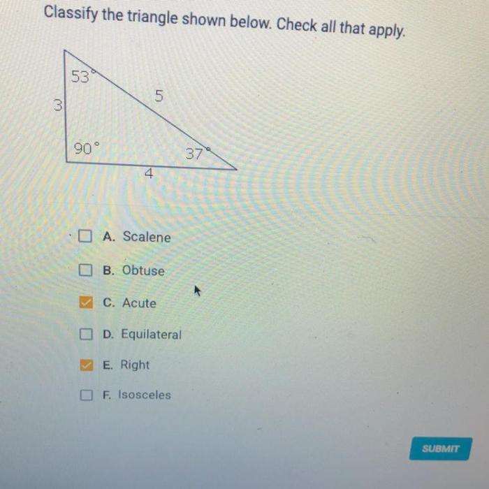 Classify the triangle shown below check all that apply