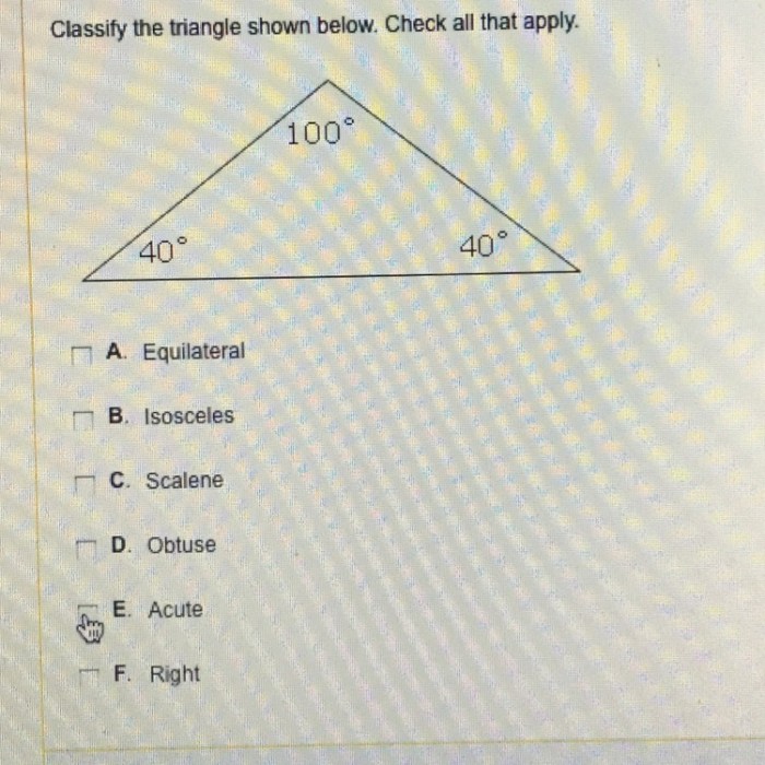 Classify the triangle shown below check all that apply